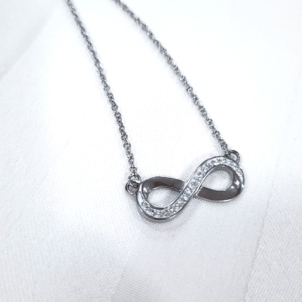 Silver Rhinestone Infinity Symbol Necklace - Picture 2 of 5
